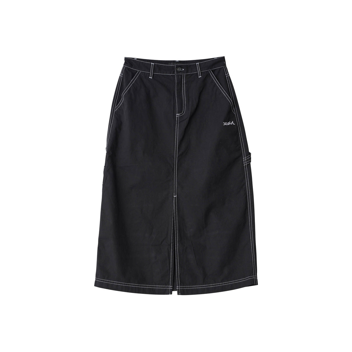 Contrast Stitch Midi Skirt - Black