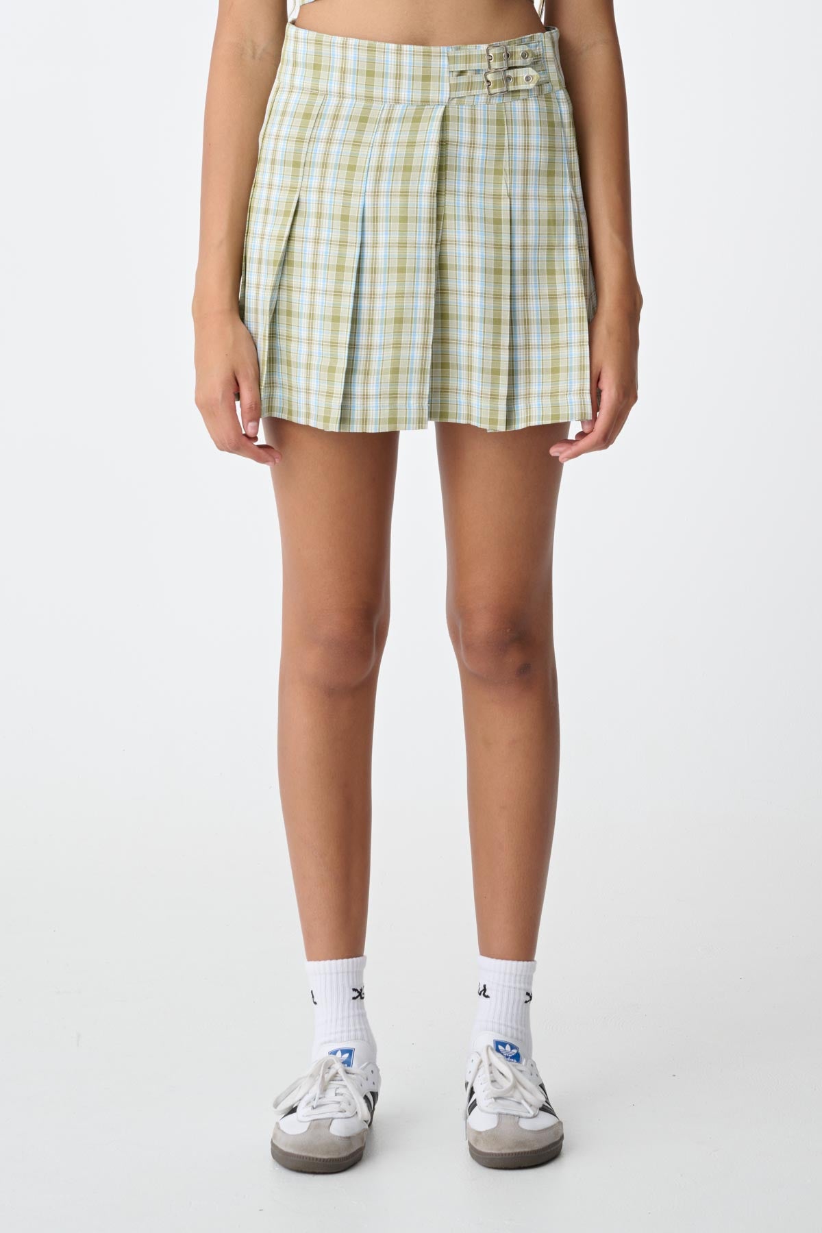 Bright green plaid skirt best sale